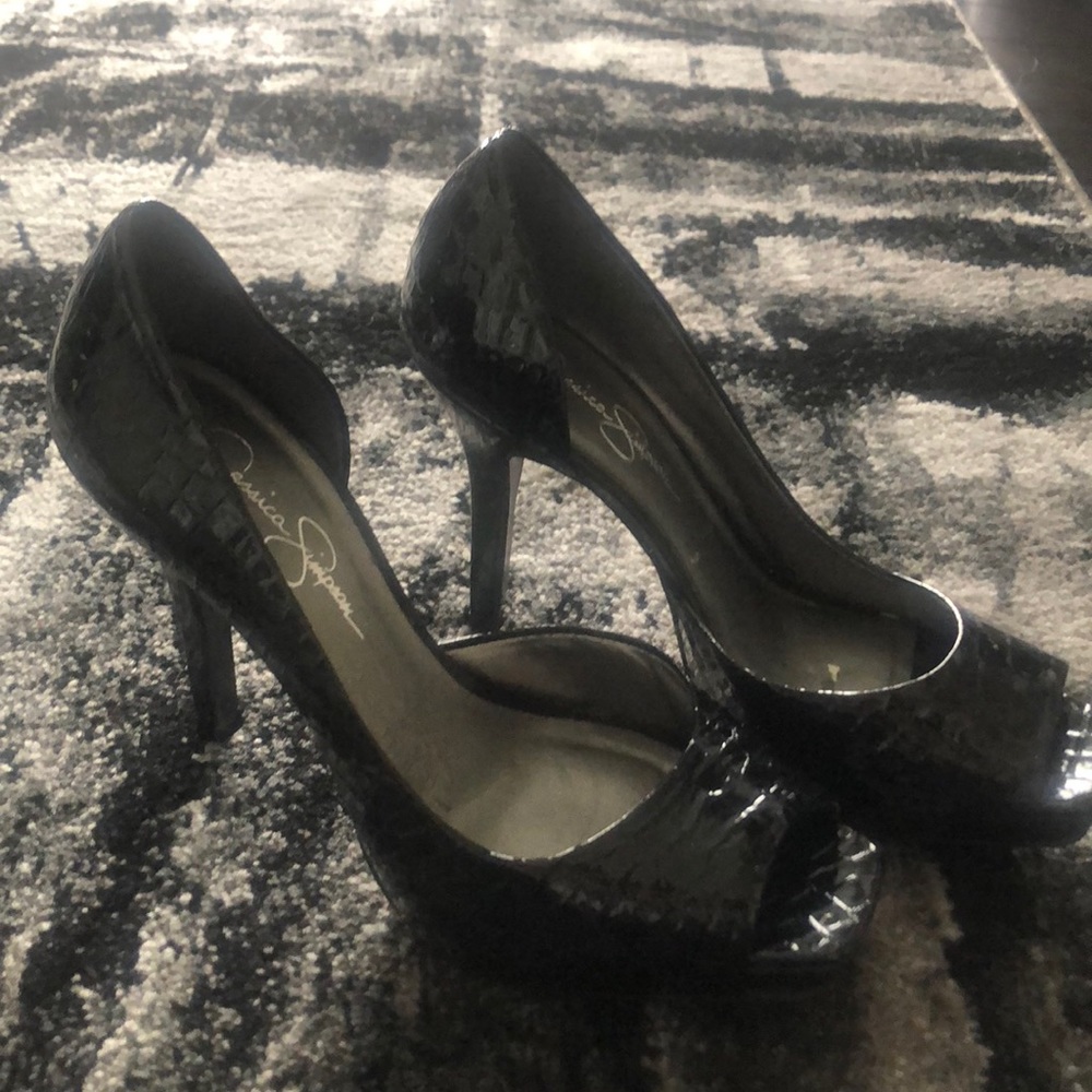 Black patent leather high heels